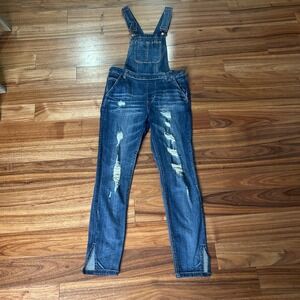 Dollhouse Distressed Denim Overalls Ripped Skinny Leg Slit Hem Size 11